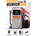 Enshall Akü Takviye Cihazı 12.000MAH Auhma Powerbank Özellikli Çantalı Akü Takviyeli Oto Hava Kompresör Gri