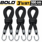 Bold Bagaj Gergi Lastiği Siyah 3'lü Set – 100 cm – Çift Metal Kancalı Elastik Yük Sabitleme Lastiği
