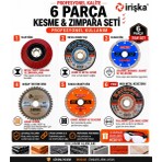 Irişka 6 Parça (115 MM-125 Mm) Kesici Set Metal Ahşap Mermer Kesici Diskler Spiral Avuç Içi Taşlama Seti