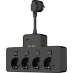 S-Link PRZ08 Siyah 4 Soketli 15CM 1 USB 2 Type-C PD20W Tam Bakır Kablolu Akım Korumalı Priz