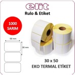 Elit Rulo Elit 30 x 50 mm Termal Barkod Etiketi 1000 Adet Rulo İç Çapı 40 mm Uyumlu Tasarım