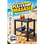 Rika Garden Portatif Plastik Plaj ve Kamp Masası - 2 Katlı Demonte Piknik Masası, Sahil Şezlong Yanı Sehpa (38X29 Cm)