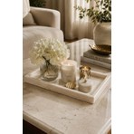 Marbello Bej Doğal Mermer Tepsi 17X32 cm Dekoratif Sunum Tepsisi Banyo Organizer Konsol ve Sehpa Düzenleyici