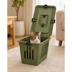 Poliwork Troya Kapaklı Kedi Köpek Taşıma Çantası Havalandırmalı Güvenli Kilitli Ergonomik Saplı Pet Taşıma Box Yeşil
