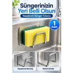 Mucit Home 1 Adet Paslanmaz Krom Yapışkanlı Bulaşık Süngeri Tutucu ve Evye Düzenleyici Süngerlik
