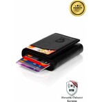 Avca Erkek Siyah Orijinal Mekanizmalı Nakit Para Bölmeli RFID Hırsızlık Koruyuculu Özel Kutulu Çıtlı Deri Cüzdan Kartlık