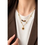 Trend Collection Çift Katlı Güneş Uçlu Doğal Taşlı Gold Kadın Kolye