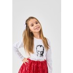 Le Mabelle Beyaz  Atatürk Baskılı Uzun Kollu Kız Çocuk Tişört