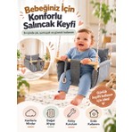 SerSev Ahşap Çocuk & Bebek Salıncağı Gri Renk Minder Yastık ve Diş Halkalı Tavan Salıncak