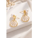 Trend Collection Beyaz Deniz Kabuğu Figürlü Inci Detaylı Gold Sallantılı Küpe