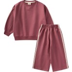 Cigit Şerit Detaylı Sweatshirt Takım 2-10 Yaş Antik Pembe