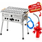 Tüplü Lav Taşlı Gürsaç Paslanmaz Krom Mangal Seti 35X45CM + Çakmak Hediyeli