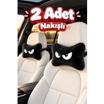 Kidhug 2 Adet Nakışlı Peluş Oto Boyun Yastığı – Silikonlu Ortopedik Boyun Desteği, Lastikli Araç Koltuk Başlık Yastığı, Tüm Araçlara Uyumlu