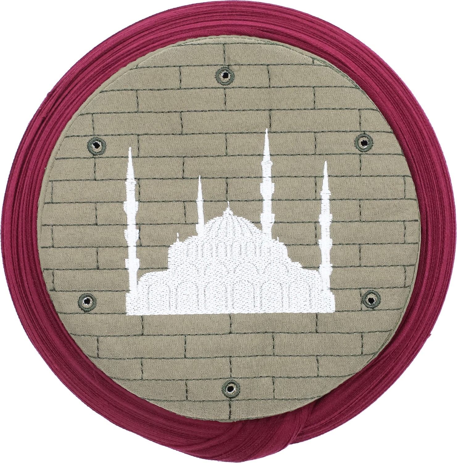 Sarıkhane Cami Sarığı, Bordo Kumaş, Yeşil Takke, Yuvarlak Sarım, Cami Nakışlı, 7 Metre görsel 3