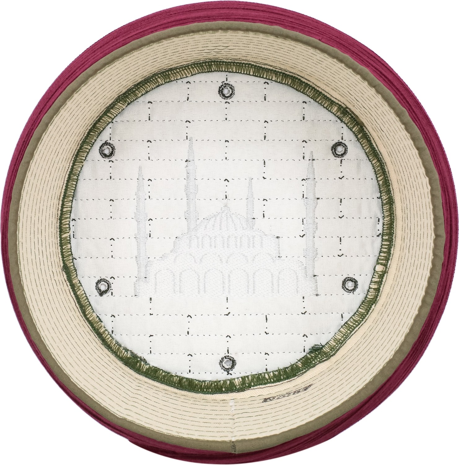 Sarıkhane Cami Sarığı, Bordo Kumaş, Yeşil Takke, Yuvarlak Sarım, Cami Nakışlı, 7 Metre görsel 3