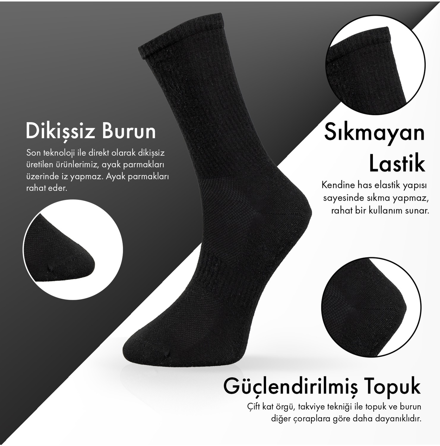 Lion Monroe Saf Pamkulu 4 Mevsim Erkek Soket Uzun Düz Tenis Çorap Dikişsiz Premium Hediye Kutulu 6'lı Prime Cotton Serisi F3180GXNS görsel 8