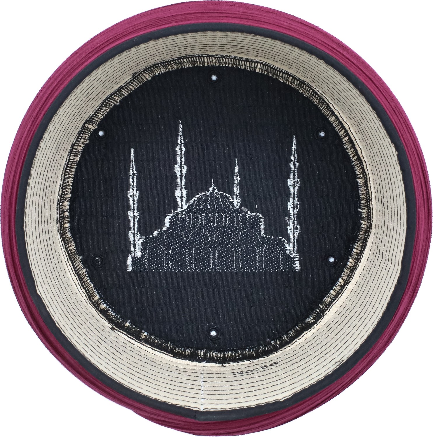 Sarıkhane Cami Sarığı, Bordo Kumaş, Siyah Takke, Yuvarlak Sarım, Cami Nakışlı, 5 Metre görsel 5