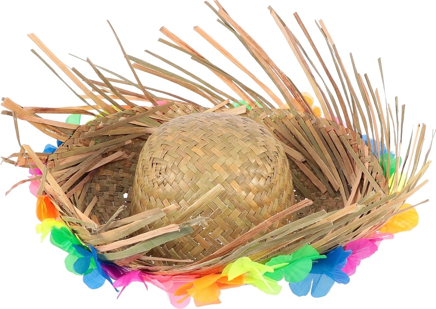 TeknoKapsül Naturel Renk Püsküllü Örme Hasır Hawaii Luau Aloha Şapka 13X36 cm görsel 5