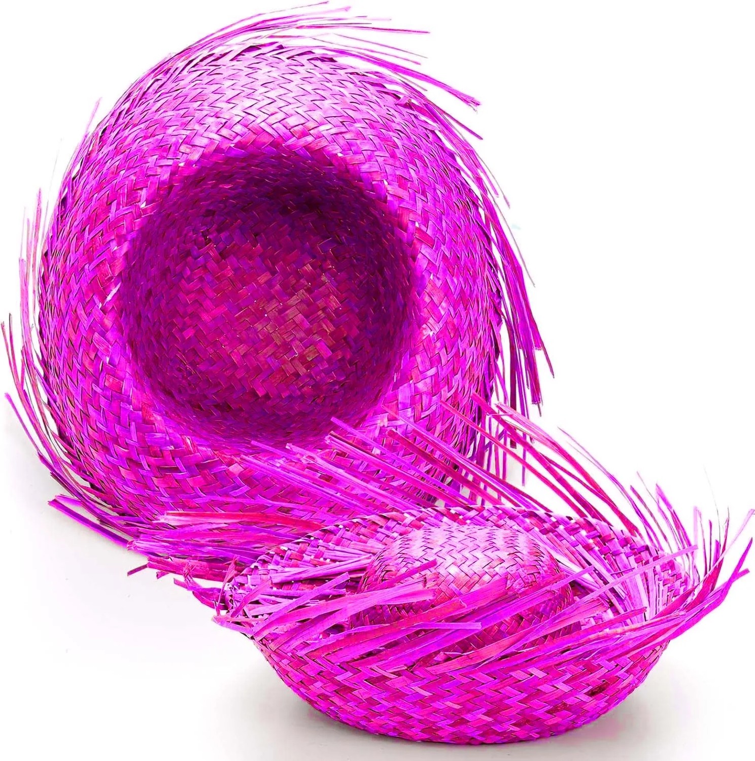 TeknoKapsül Tropikal Parti Pembe Fuşya Hasır Hawaii Şapkası 13X36 cm görsel 3
