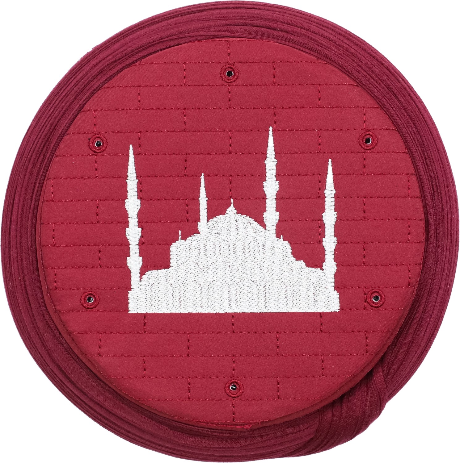 Sarıkhane Cami Sarığı, Bordo Kumaş, Bordo Takke, Yuvarlak Sarım, Cami Nakışlı, 7 Metre görsel 3