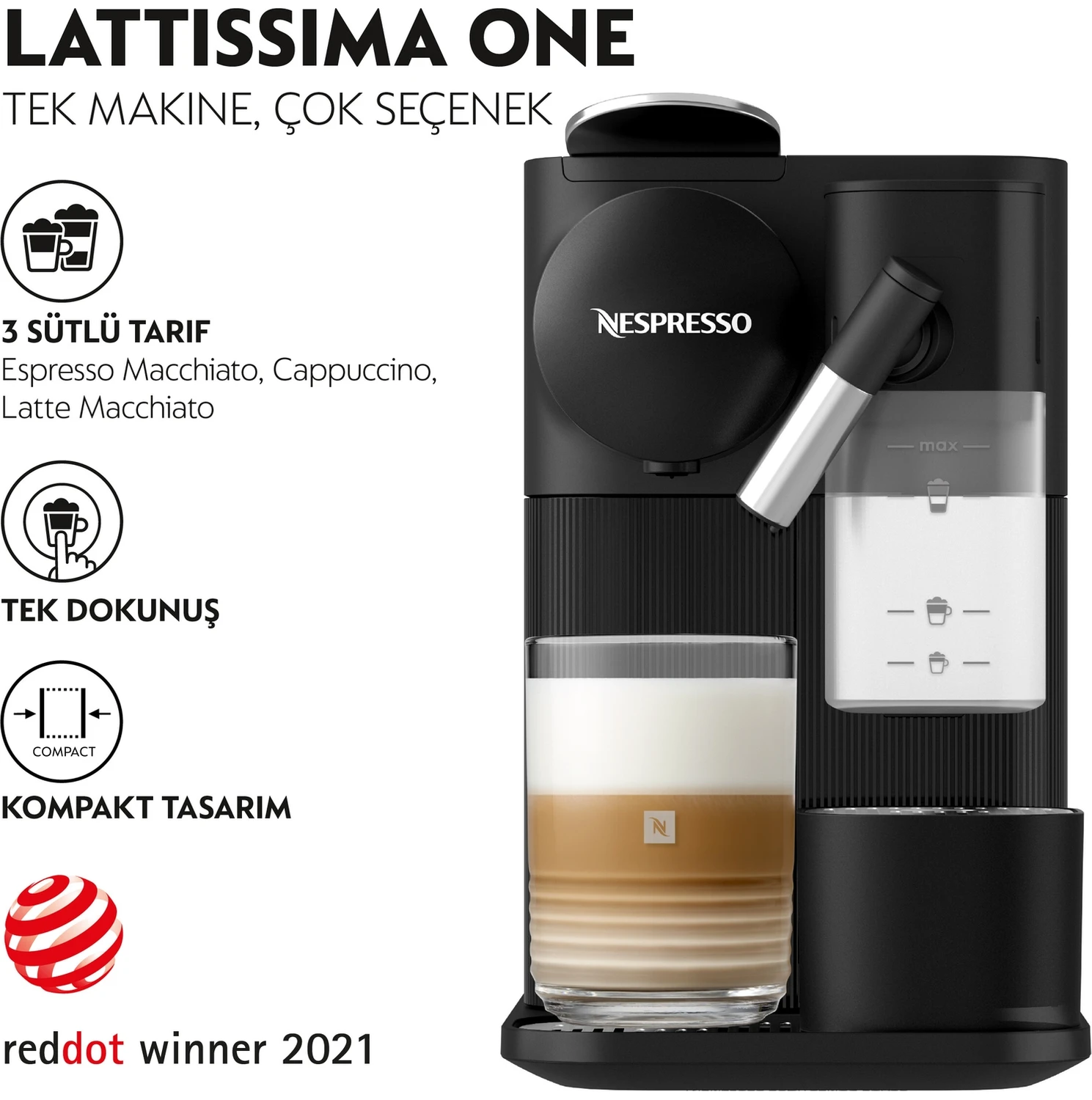 Resim Nespresso F121 Latissima One Süt Çözümlü Kahve Makinesi, 