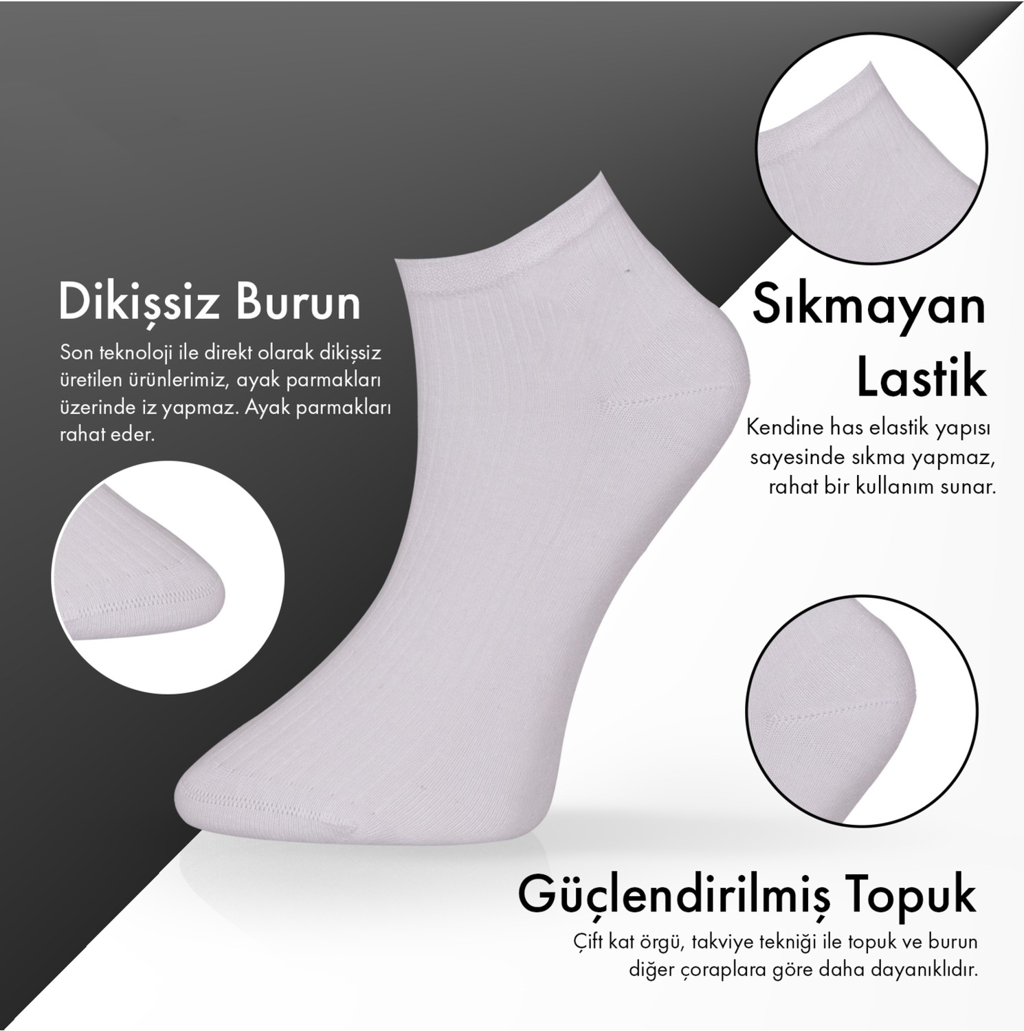 Lion Monroe Saf Bambu Erkek Asorti Patik Düz Kısa Çorap Dikişsiz Premium Kutulu 6'lı L5952AZNP Softaura görsel 2