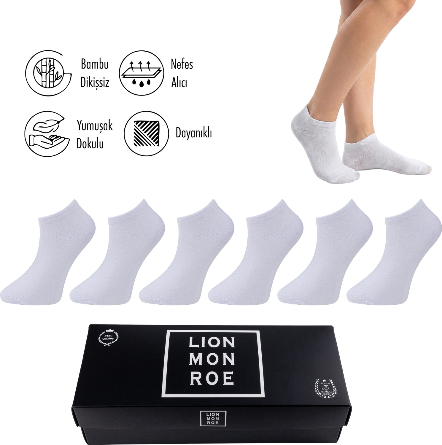 Lion Monroe Saf Bambu 4 Mevsim Erkek Patik Düz Siyah Çorap Dikişsiz Premium Hediye Kutulu 6'lı Prime Comfort Serisi S680AZNS görsel 5