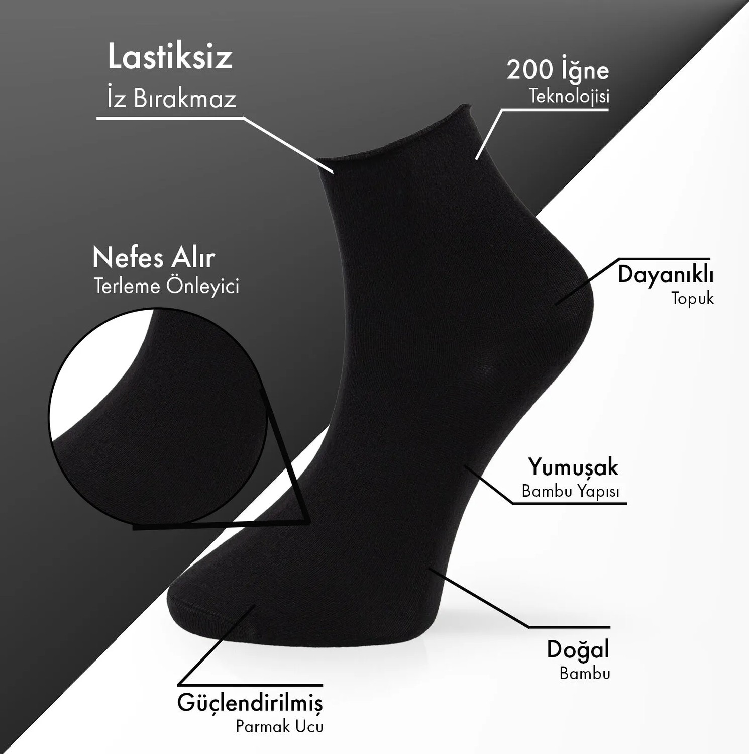 Lion Monroe Saf Bambu Erkek Lastiksiz Soket Dikişsiz Premium Çorap 6'lı Paket / Iz Bırakmaz / Sıkmayan / Diyabetik Çorap görsel 6