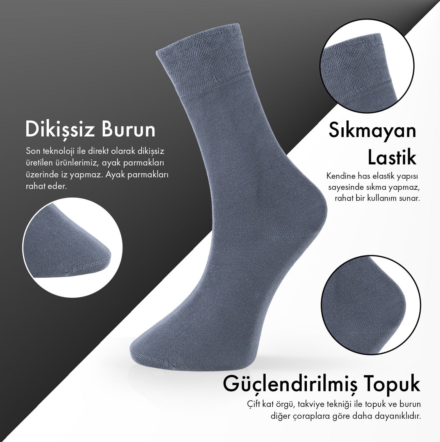 Lion Monroe Saf Bambu Yazlık Erkek Soket Uzun Düz Çorap Dikişsiz Premium Kutulu 6'lı Hediyeli görsel 7