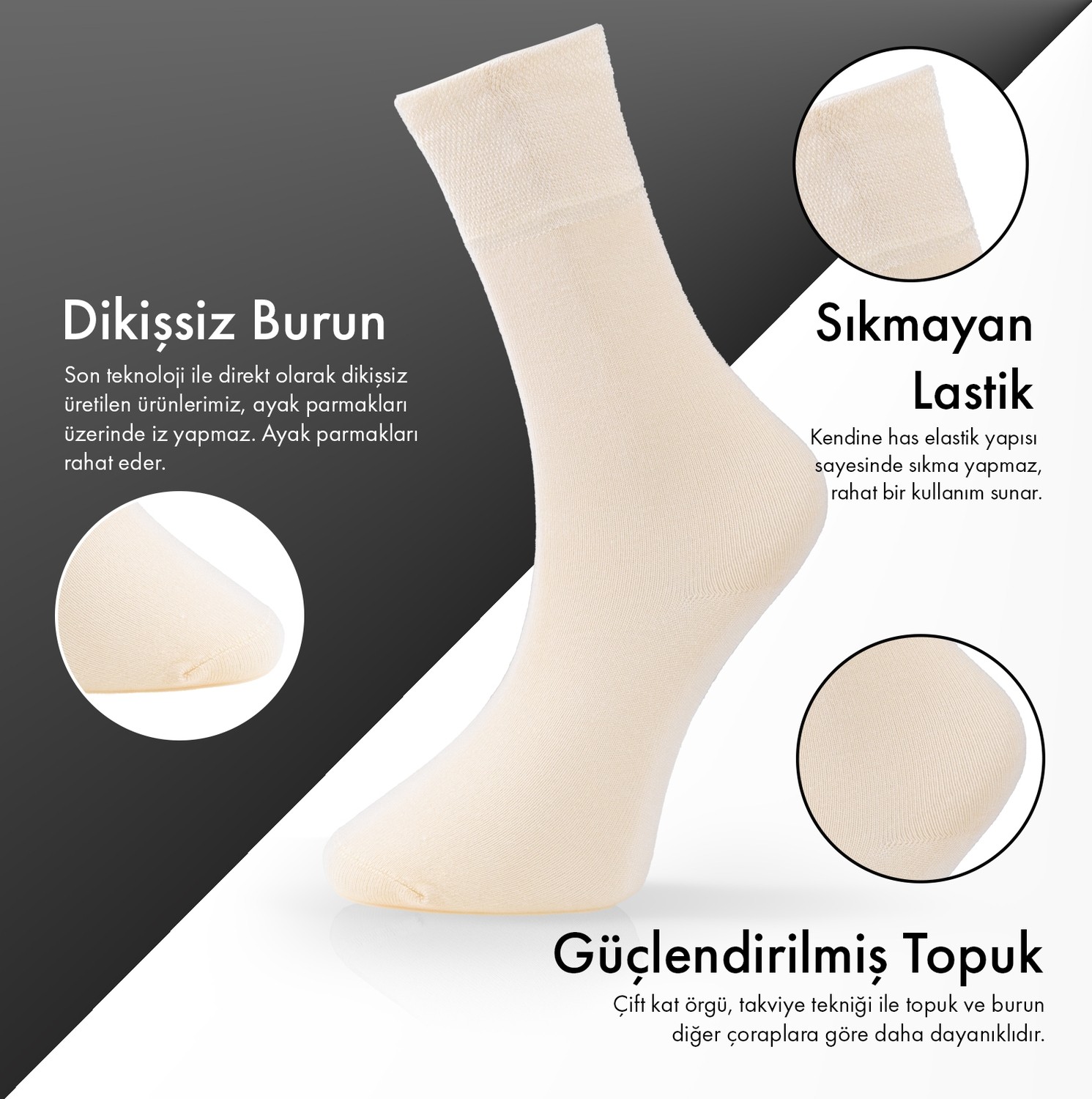Lion Monroe Saf Bambu Yazlık Erkek Soket Uzun Düz Çorap Dikişsiz Premium Kutulu 6'lı Hediyeli görsel 3