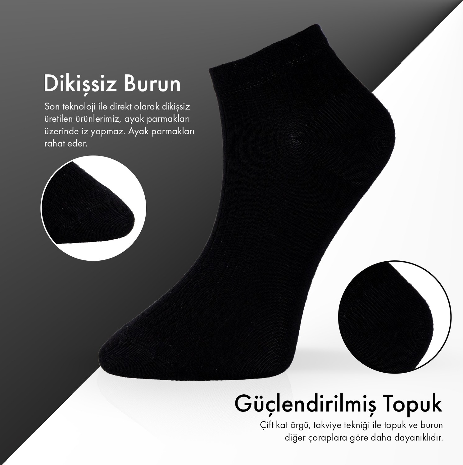 Lion Monroe Saf Bambu 4 Mevsim Erkek Patik Düz Kısa Siyah - Beyaz - Füme Çorap Dikişsiz Premium Hediye Kutulu 7'li Comfort Series L5952AZNP görsel 3