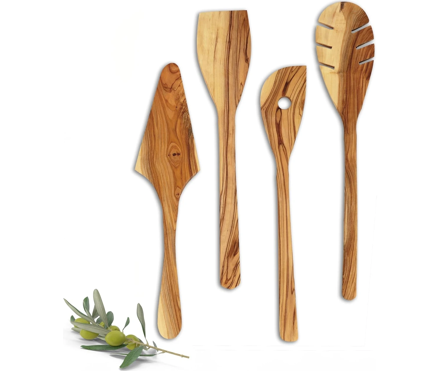 Resim Storemax Dusset Zeytin Ağacı Mutfak Gereçleri Seti – 4 Parça | El Yapımı, Çevre Dostu, Çizilmez Ahşap Pişirme Aletleri | Spatula Seti (4'lü Set) 