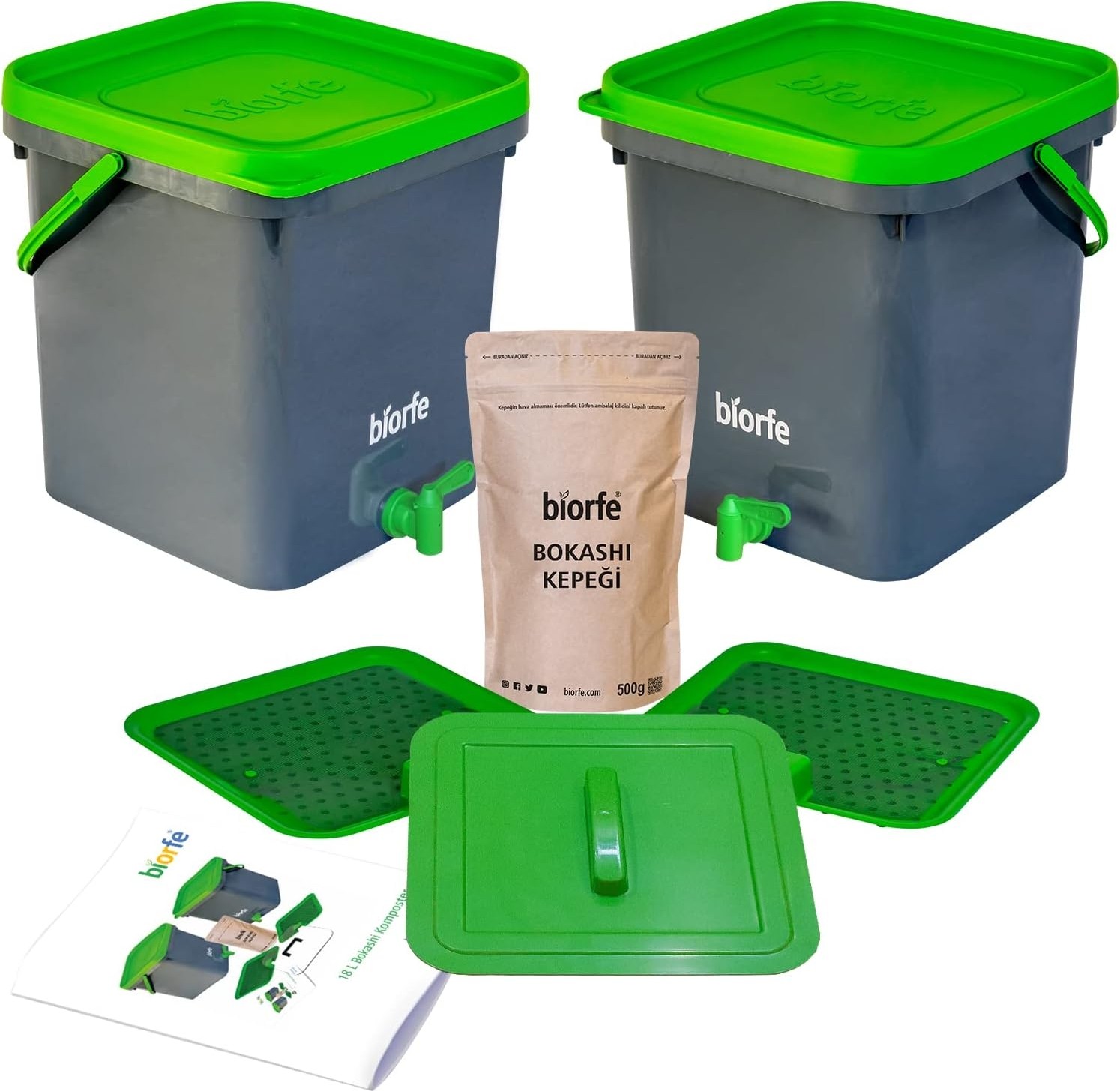 Özkaya Store Bokashi Kompost Kovası Kepekli 18 Litre Ikili Set - 18SGB görsel 2