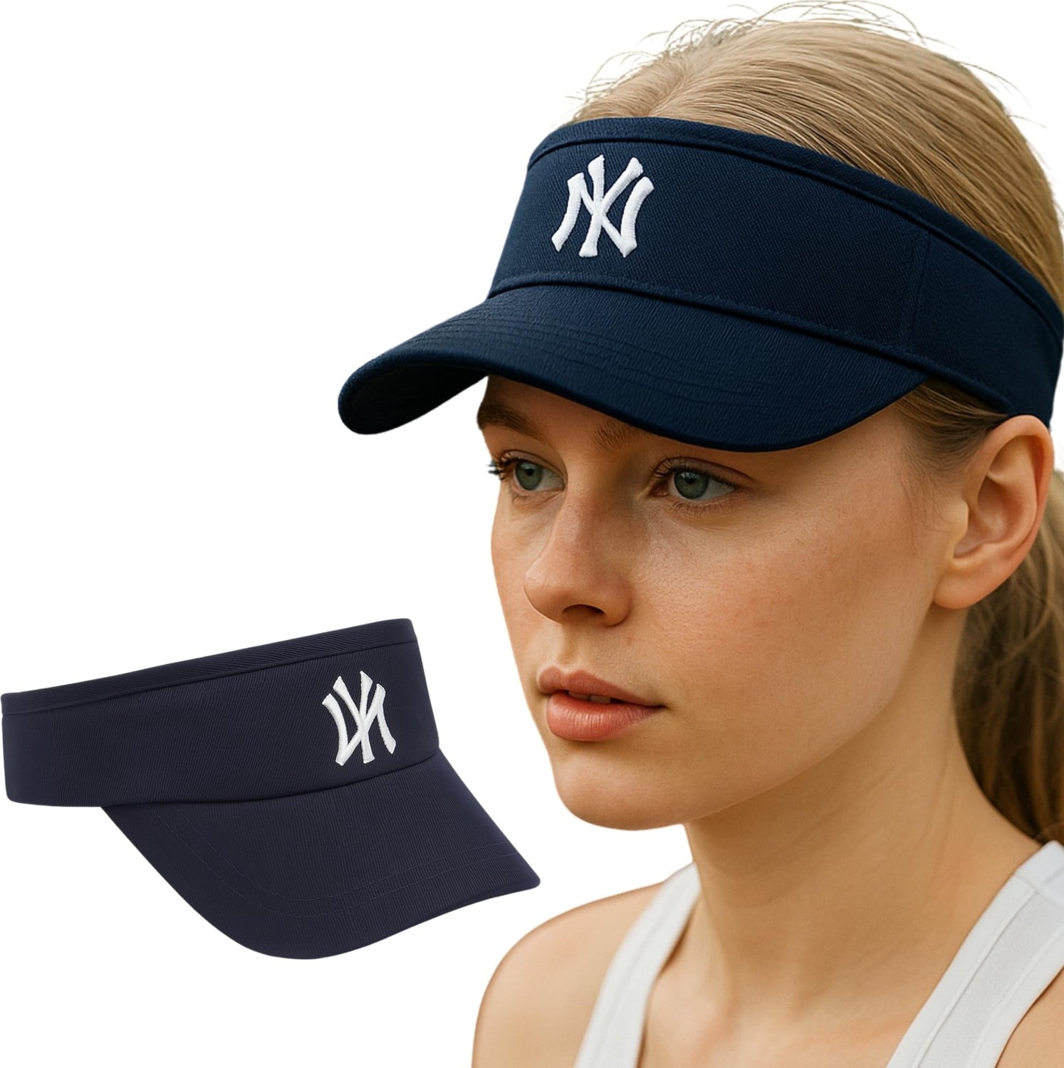 1001 Vizör Şapka Ny Logolu Ayarlanabilir Pamuklu Tenis Golf Spor Şapkası Unisex Lacivert
