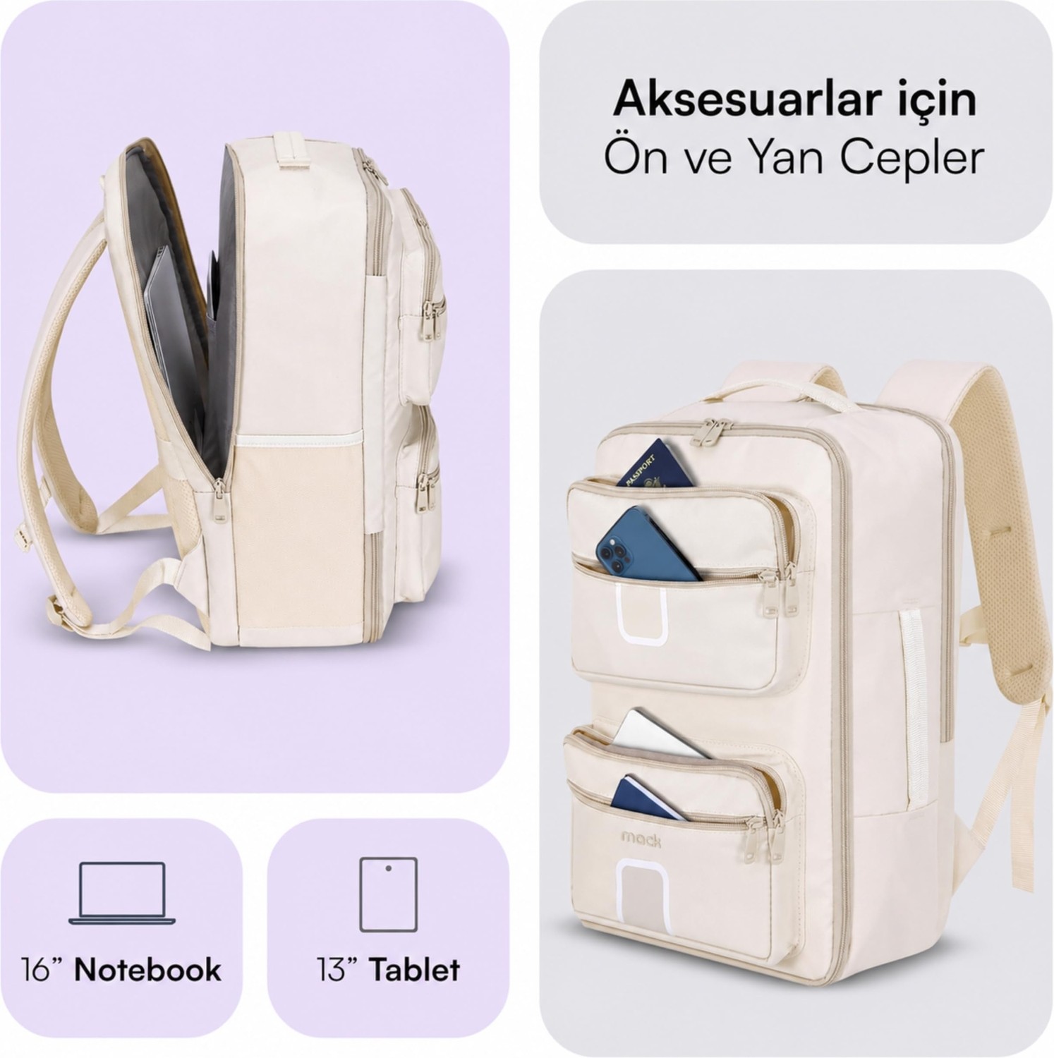 Die Grup Mack Explor Lite Eco MCE-1216 23L El Bagajı Seyahat Sırt Çantası, 16 Inç Laptop Sırt Çantası, Su Itici Kabin Boy Sırt Çantası, Çevre Dostu, Reflektörlü Hafta Sonu Çantası görsel 4