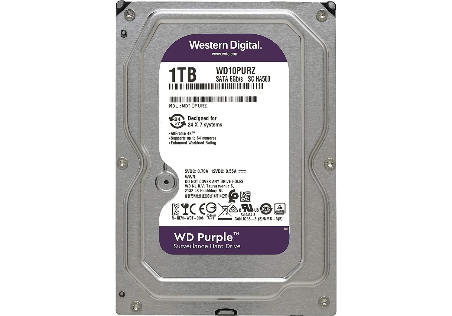 Resim Wd 3,5" 1tb 5400RPM Sata3 64MB WD10PURZ Güvenlik 