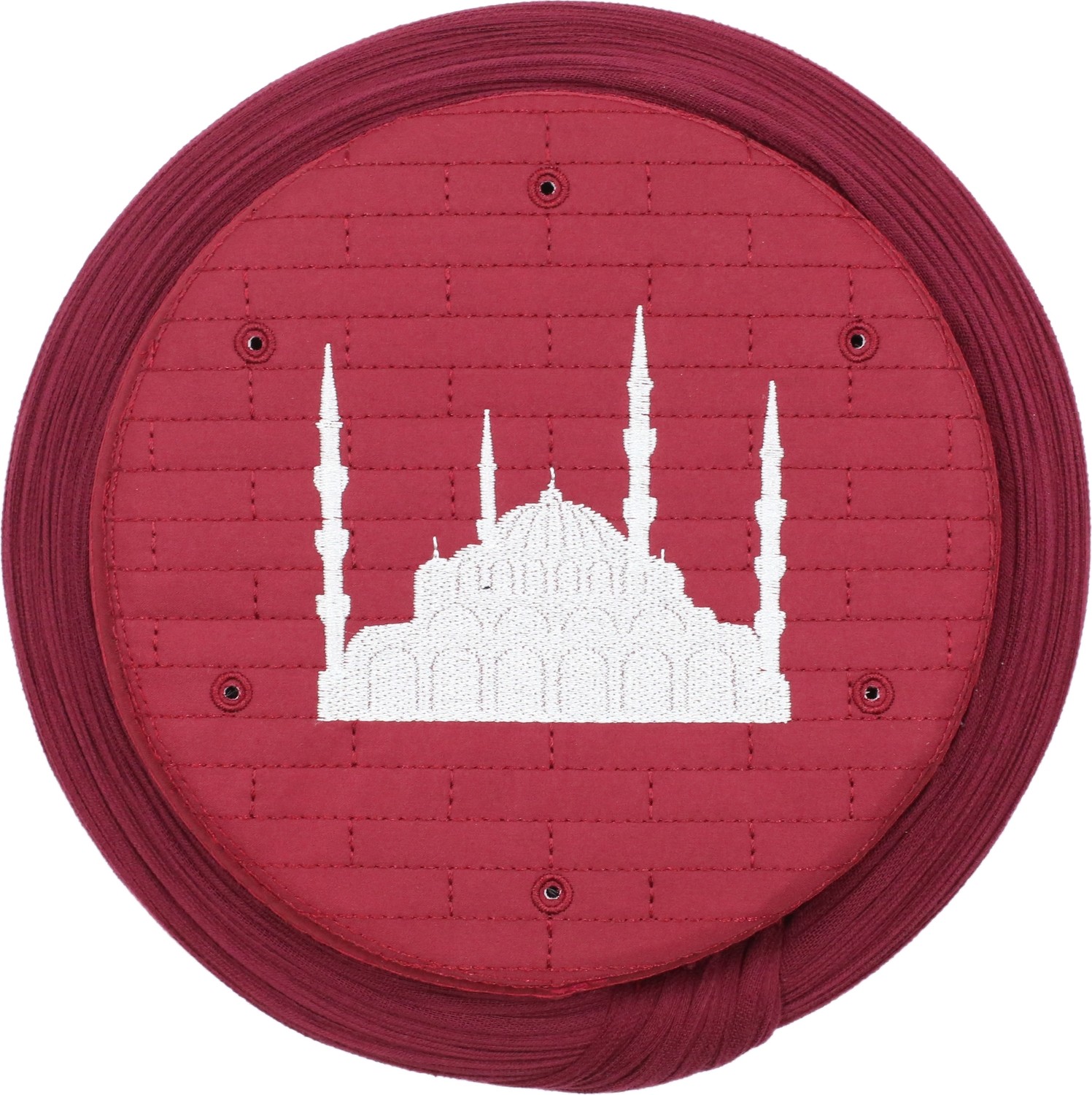 Sarıkhane Cami Sarığı, Bordo Kumaş, Bordo Takke, Düz Sarım, Cami Nakışlı, 7 Metre görsel 2
