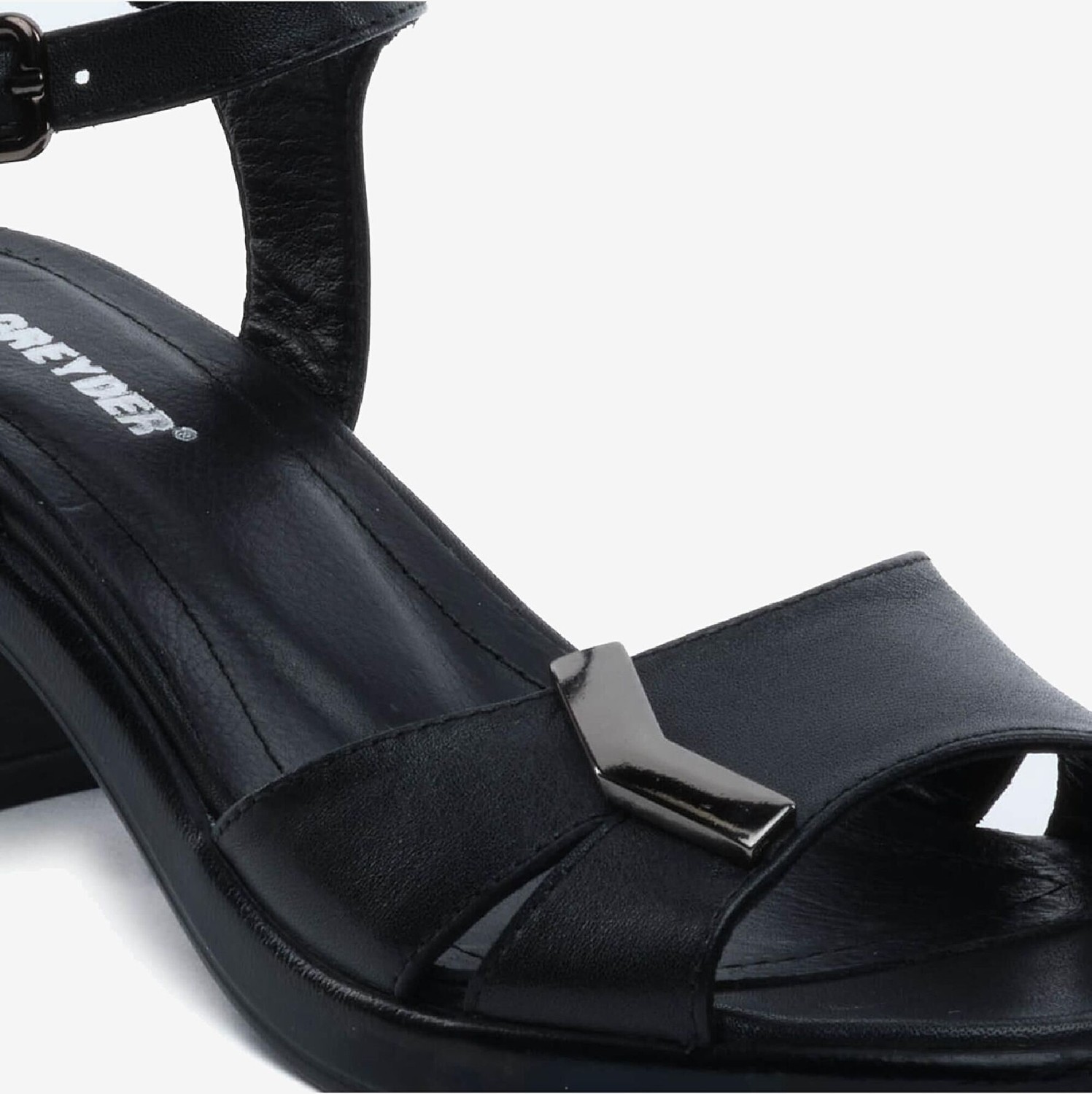Greyder Kadın Siyah Hakiki Deri Topuklu Sandalet 5Y2WS59244 görsel 5