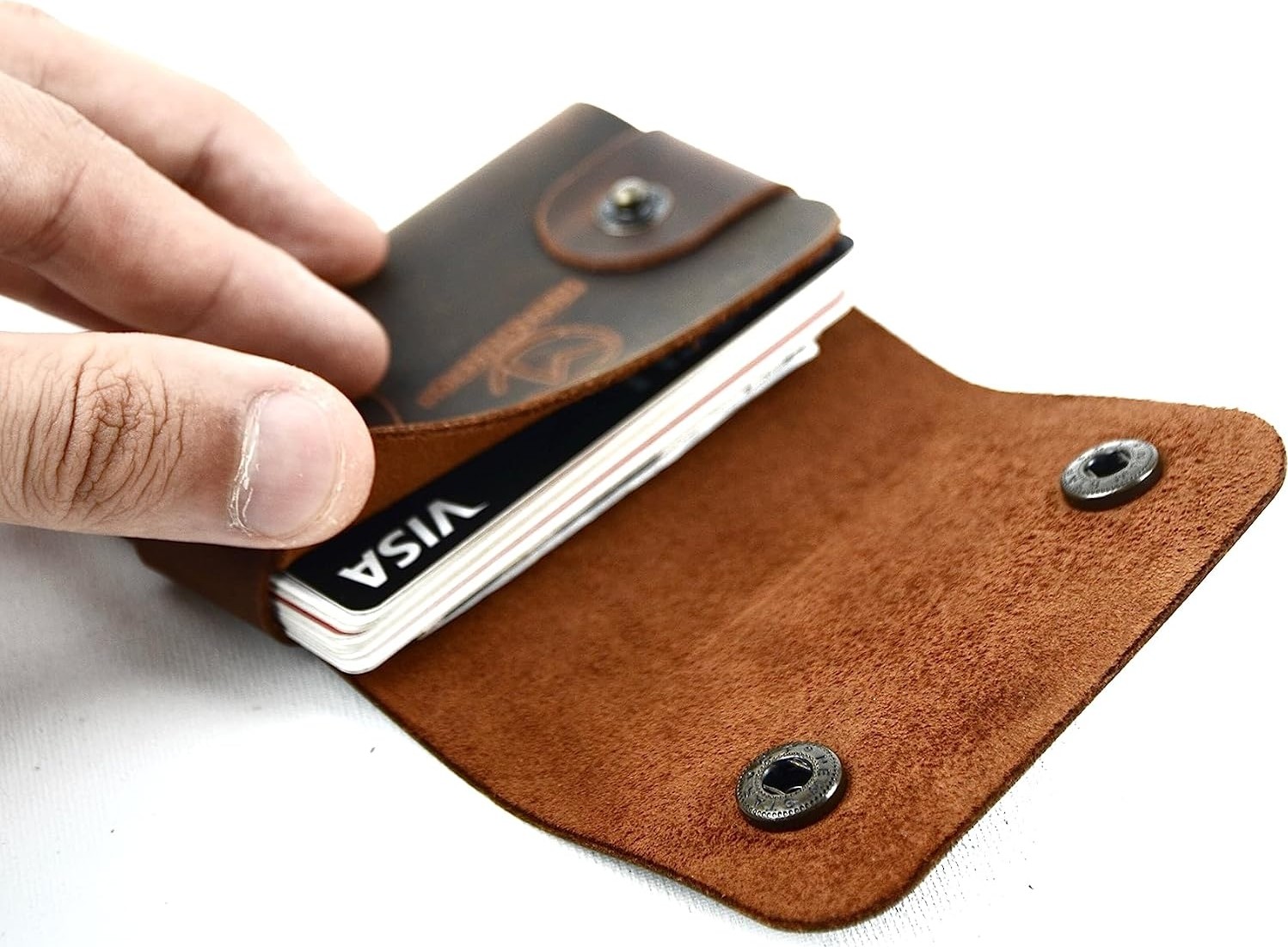 Happy Trend Hakiki Deri Kartlık, Kredi Kartı Cüzdanı, El Yapımı Minimal, Erkek & Kadın Minimalist Kartlık, Küçük Kartvizitlik, Hediyelik Ürün Şık Para ve Kartlık Çç (Taba) görsel 3