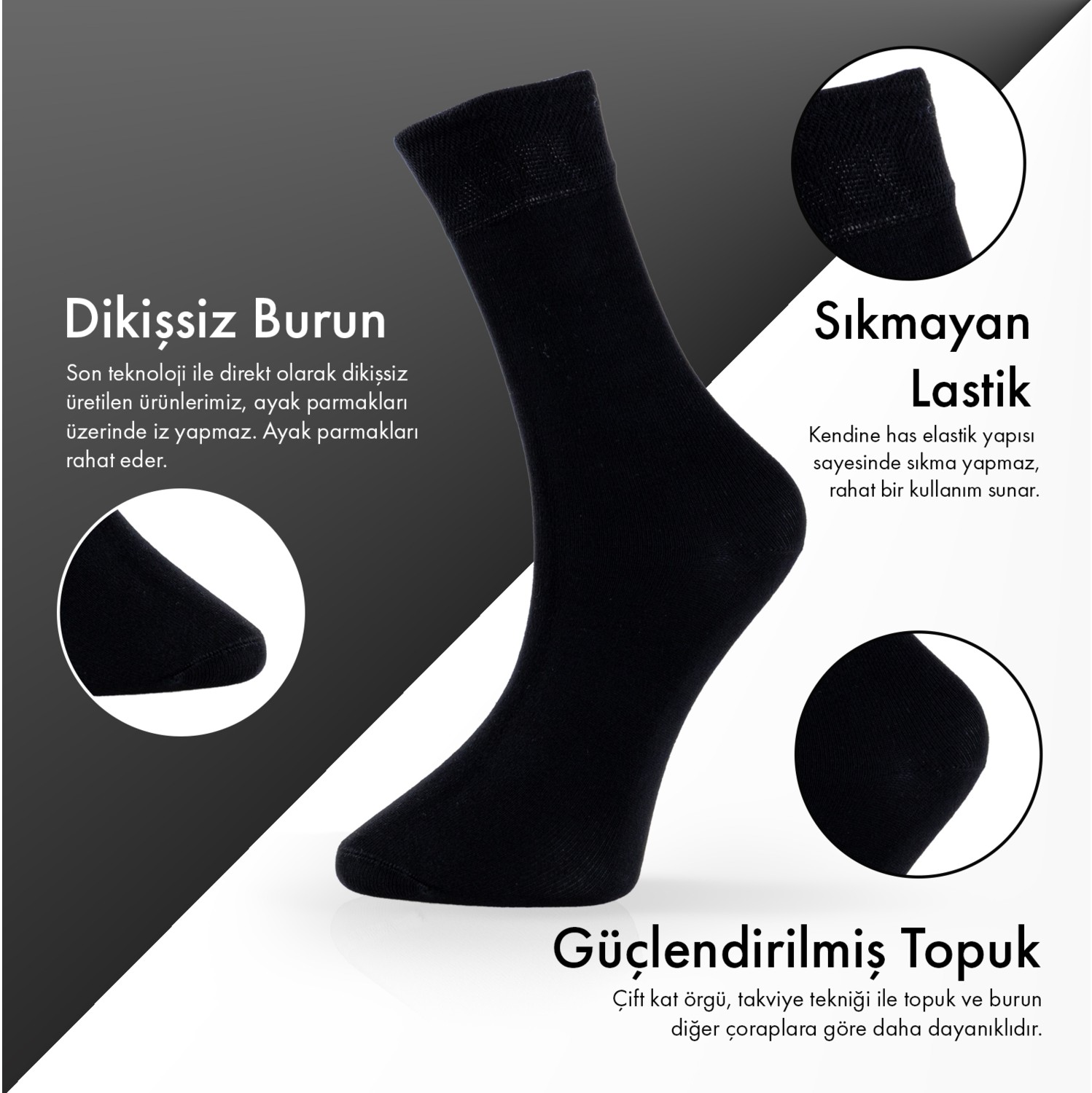 Lion Monroe Saf Bambu Erkek Soket Uzun Düz Siyah Çorap Dikişsiz Premium Kutulu 6'lı L5952AZNB SoftAura görsel 2