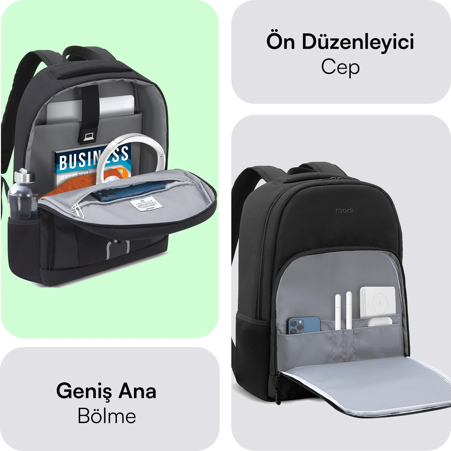 Die Grup Mack Luna Eco MCE-1211 Çevre Dostu Reflektörlü Laptop Sırt Çantası, Seyahat Sırt Çantası, MacBook Sırt Çantası, Erkek Kadın 14.1 Inç Bilgisayar Çantası, Siyah görsel 4