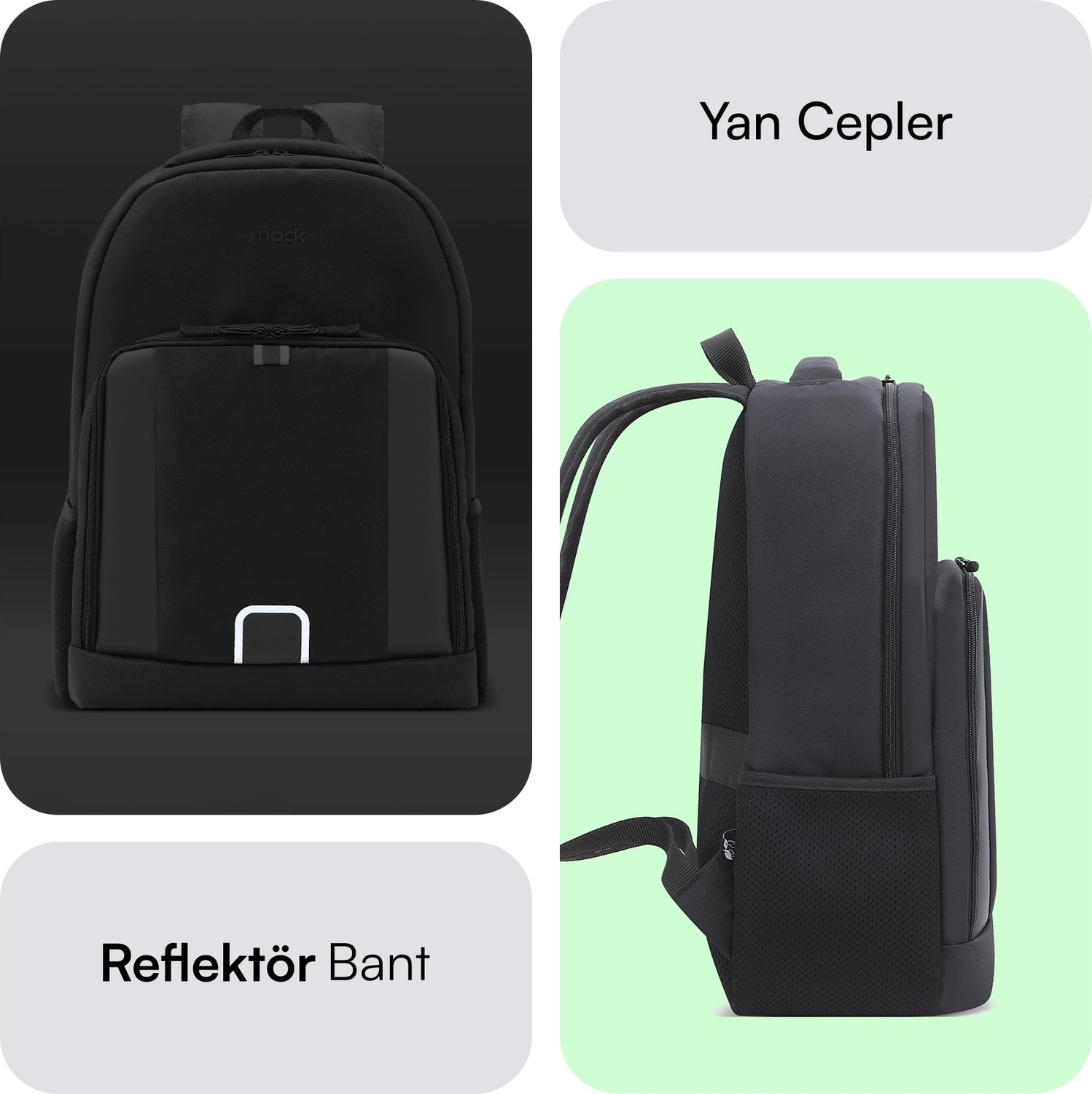 Die Grup Mack Luna Eco MCE-1211 Çevre Dostu Reflektörlü Laptop Sırt Çantası, Seyahat Sırt Çantası, MacBook Sırt Çantası, Erkek Kadın 14.1 Inç Bilgisayar Çantası, Siyah görsel 5