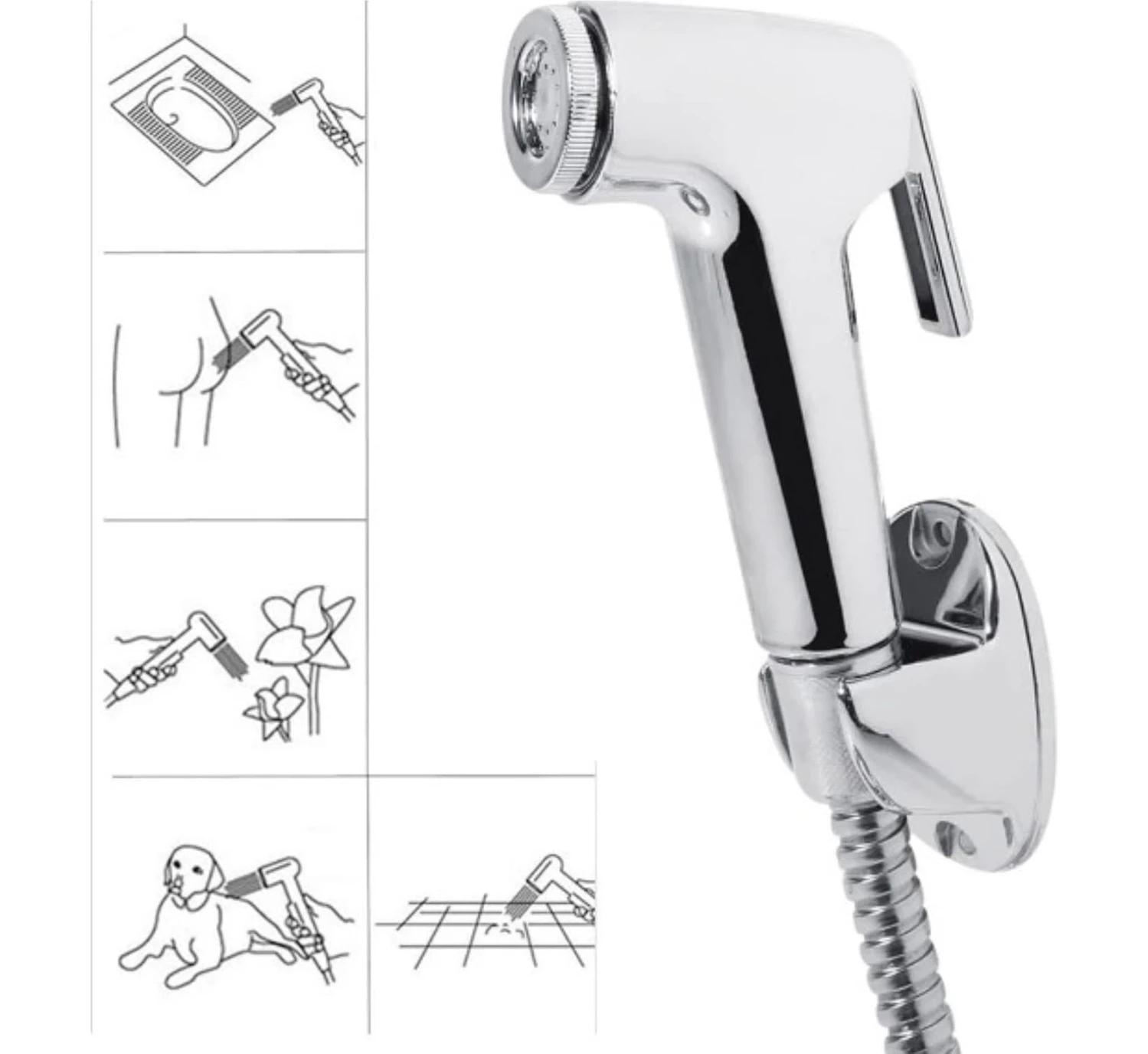 Resim Fusty Krom Taharetmatik Şattaf Sprey Seti - Tuvalet Spreyi (El Duşu + Ayaklık + Spiral Hortum G1/2 -G3/8) 