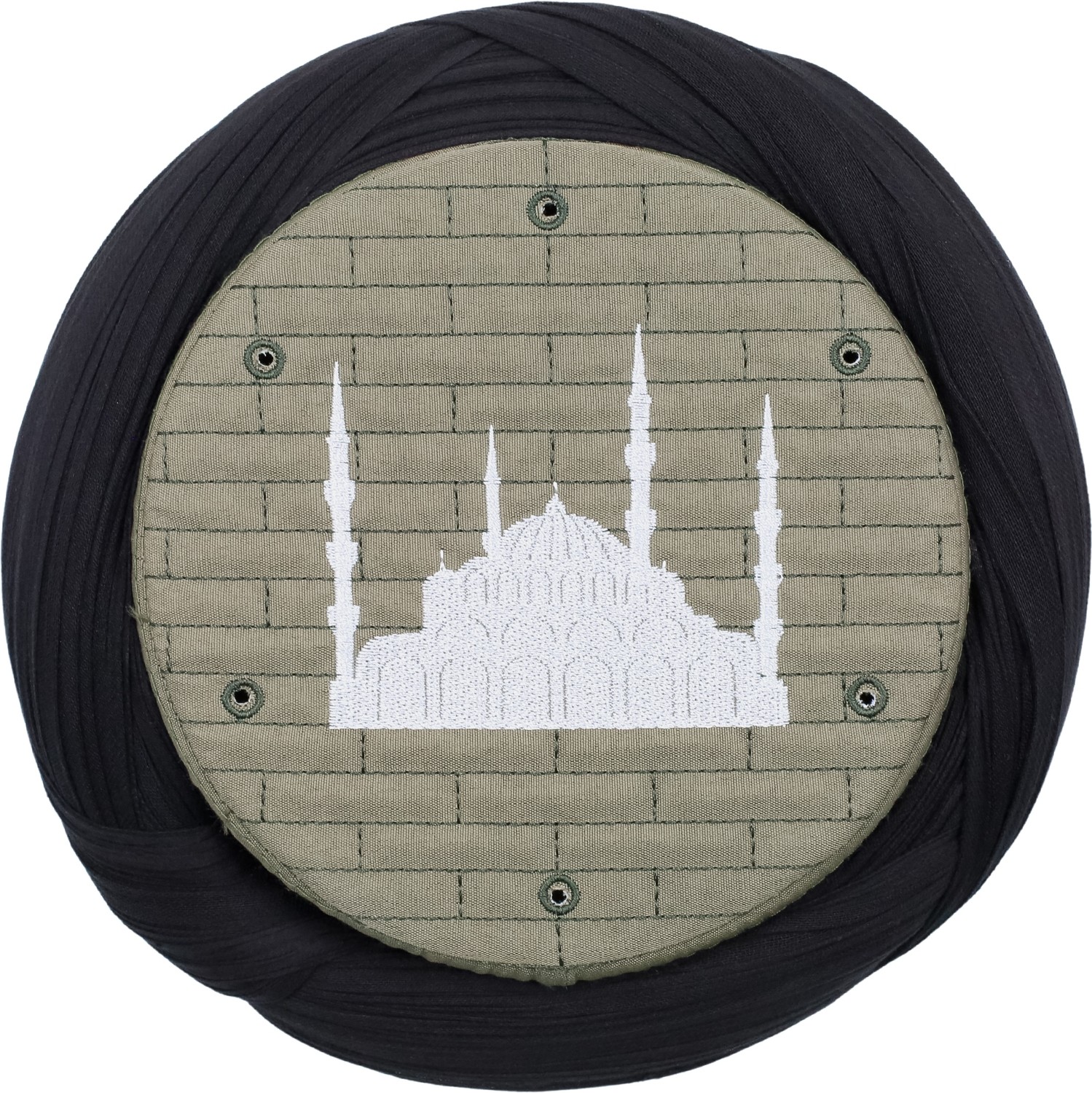 Sarıkhane Cami Sarığı, Siyah Kumaş, Yeşil Takke, Çapraz Sarım, Cami Nakışlı, 7 Metre görsel 4
