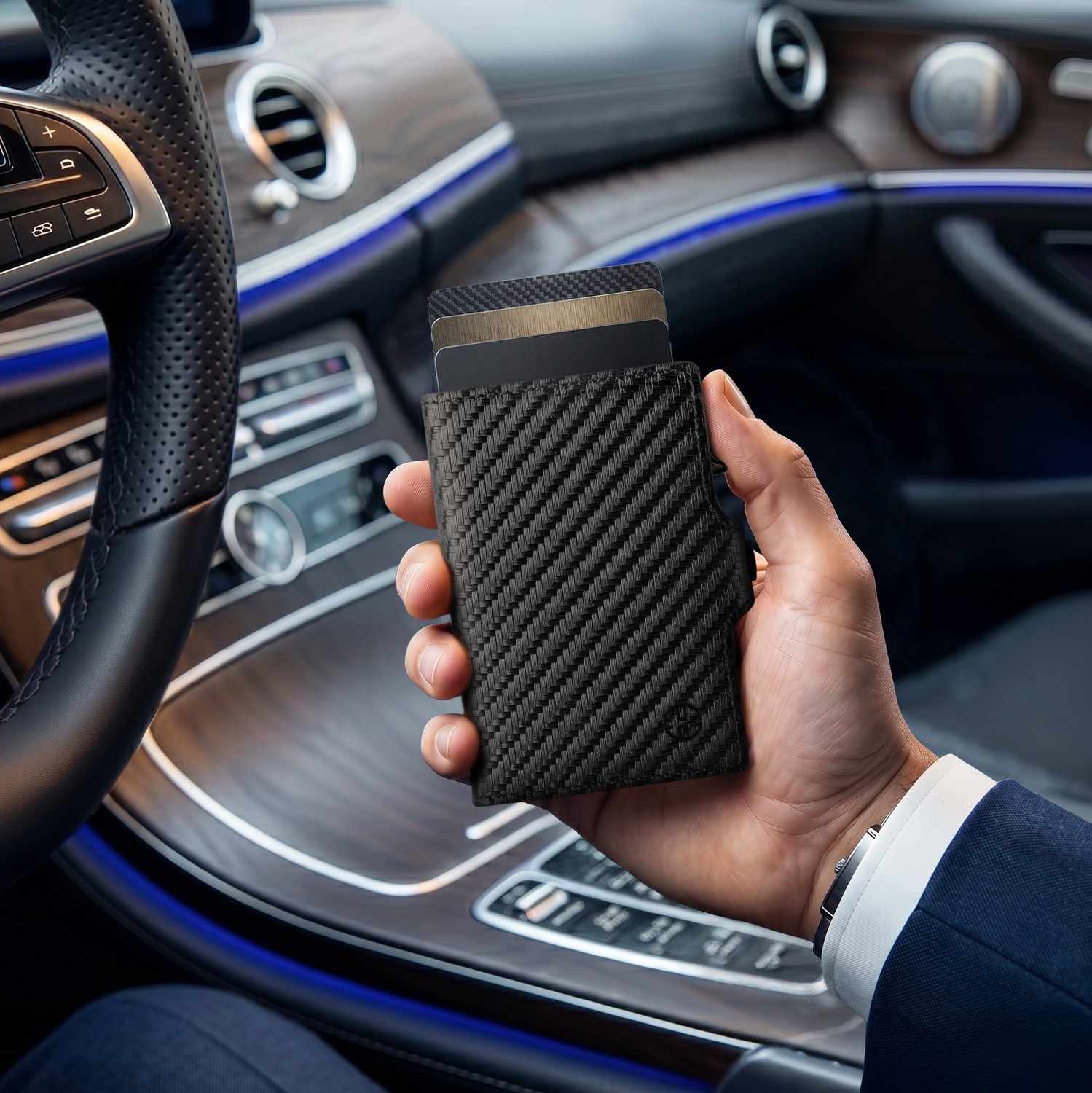 Trusador Palermo Carbon Mekanizmalı Üçe Katlanır Kartlık Hakiki Deri Cüzdan Unisex Kadın Erkek Rfid Korumalı görsel 2