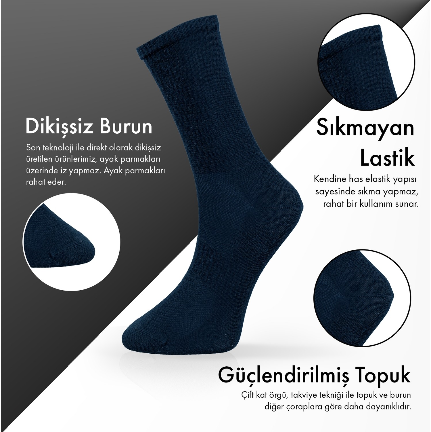 Lion Monroe Saf Pamkulu 4 Mevsim Erkek Soket Uzun Düz Tenis Çorap Dikişsiz Premium Hediye Kutulu 6'lı Prime Cotton Serisi F3180GXNS görsel 4