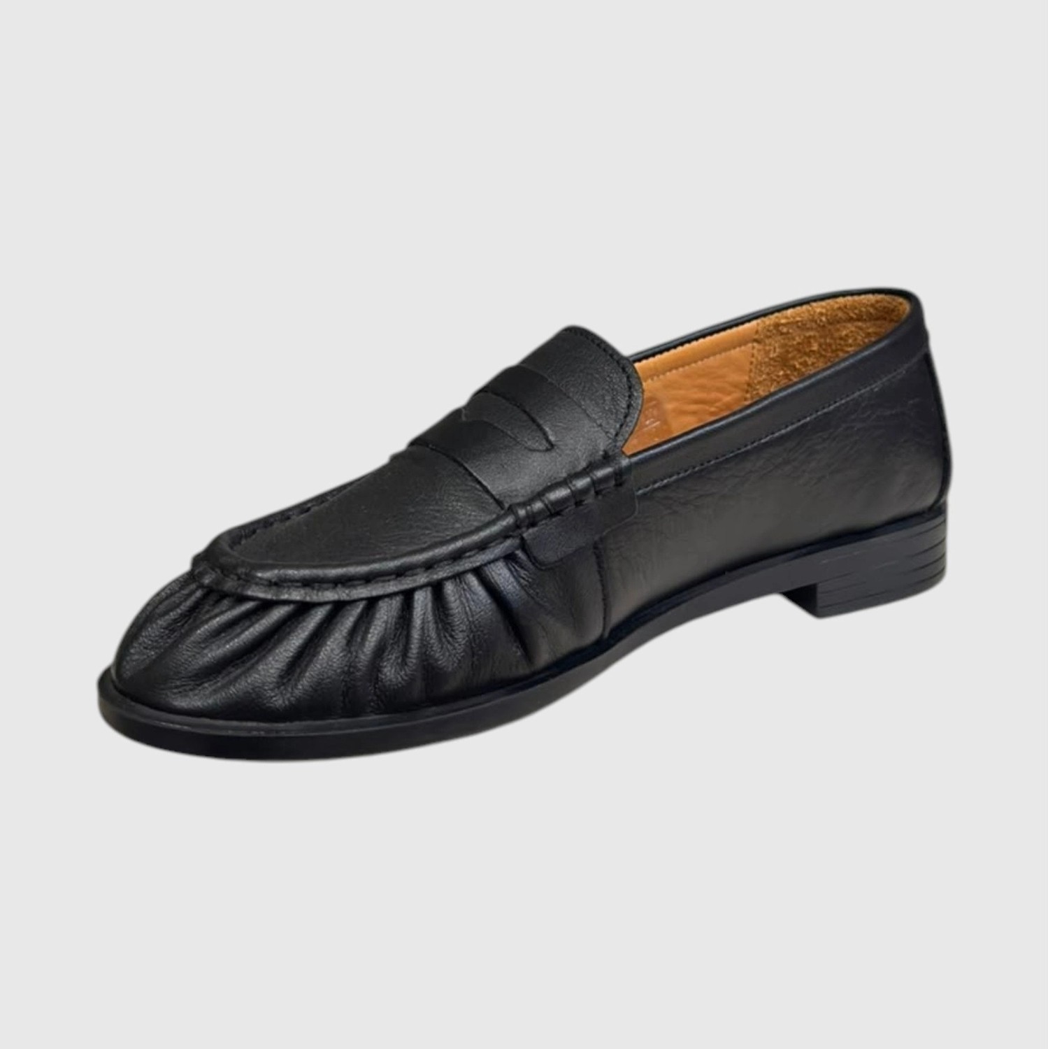 Myfit Shoes 614 Kadın Hakiki Deri Büzgülü Günlük Loafer Ayakkabı Siyah görsel 4