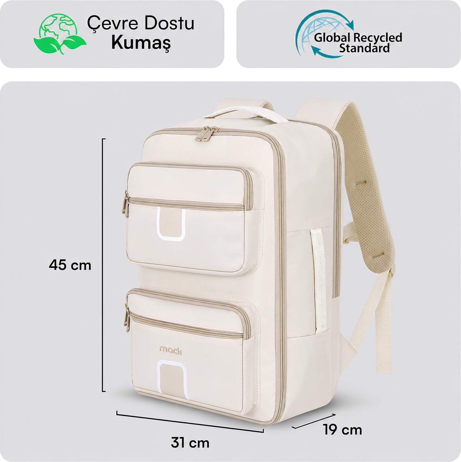 Die Grup Mack Explor Lite Eco MCE-1216 23L El Bagajı Seyahat Sırt Çantası, 16 Inç Laptop Sırt Çantası, Su Itici Kabin Boy Sırt Çantası, Çevre Dostu, Reflektörlü Hafta Sonu Çantası görsel 2
