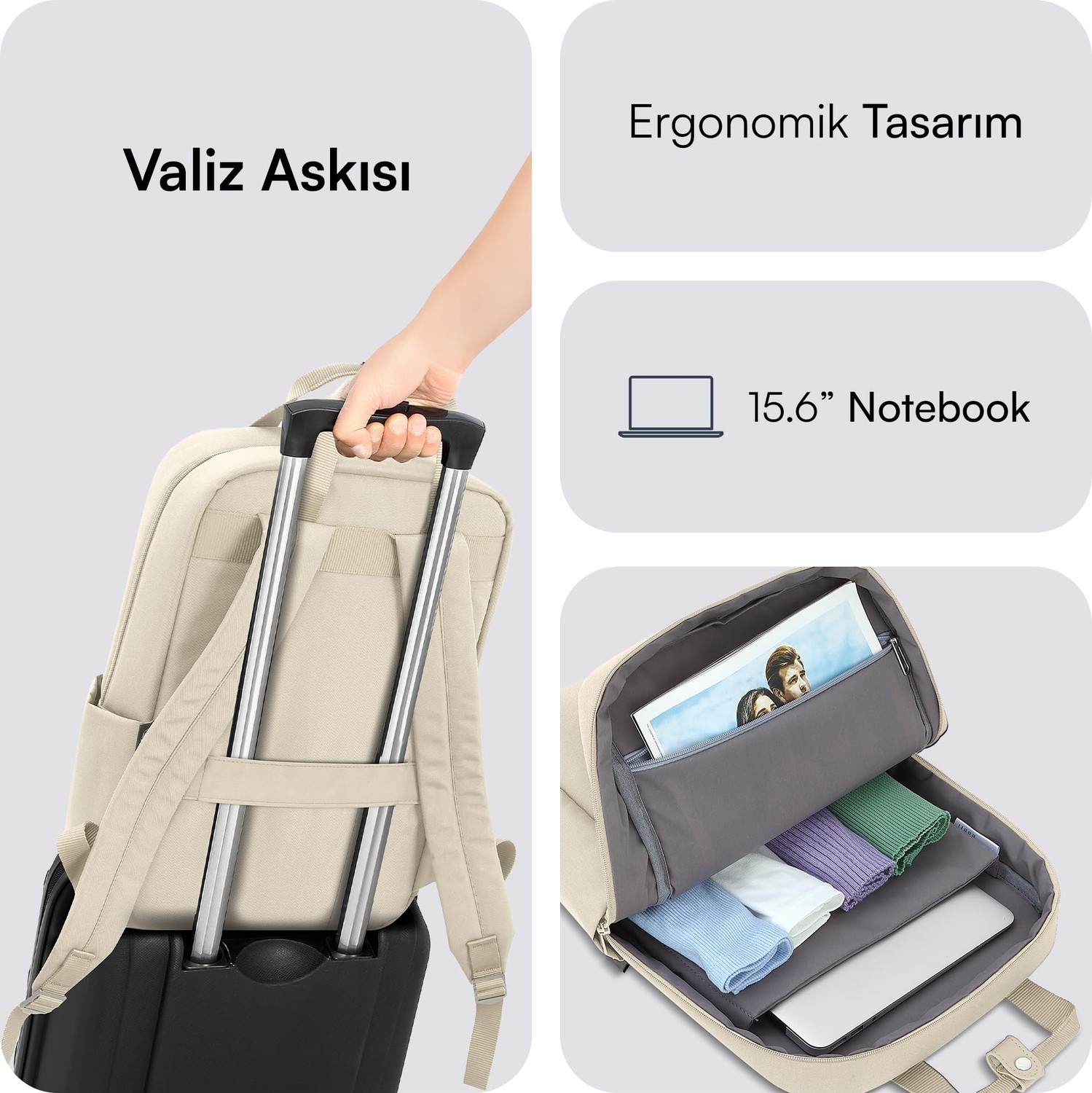 Die Grup Mack MCE-1524 Nova Eco Çevre Dostu Laptop Sırt Çantası 15.6 Inç, Ykk Fermuarlı Bilgisayar Sırt Çantası, Kadın ve Erkek Günlük Sırt Çantası, Okul ve Iş Sırt Çantası, Latte görsel 4