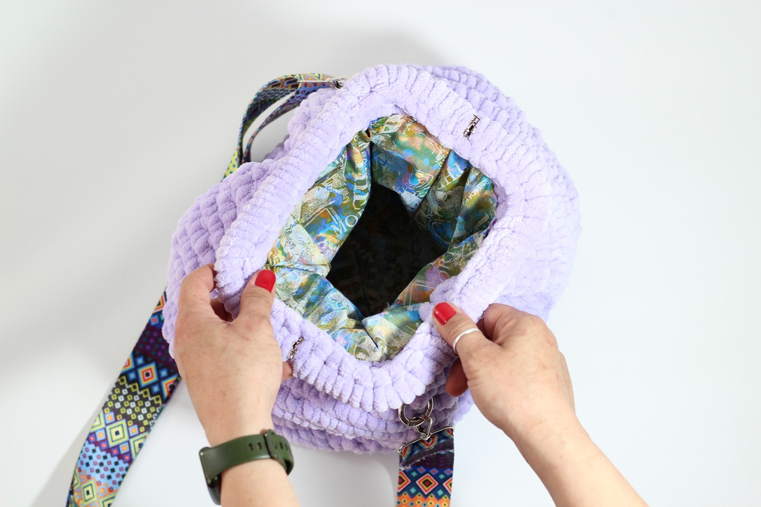 Mercan Designs Lila Kadife Ipli Şık Clutch Çanta görsel 3